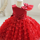 Toddler Girls Cute Princess Dress With Bow Belt Butterfly Design Mesh Dress Flutter Mesh Sleeve Tutu Dress For Party, Birthday