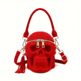 Niche Skull Zipper Satchel Bag, Punk Stylish Shoulder Bag, Dark Style Wallet