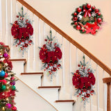 1pc 22.83" Americana Style Christmas Garland with Handcrafted Pine Cones and Bows, Staircase Holiday Decor, No-Electricity Festive Wreath, Non-Feathered