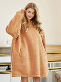 Solid Plush Hooded Robe, Warm & Comfy Wearable Blanket Robe With Pockets, Women's Sleepwear