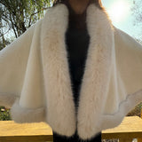 Luxurious Faux Fur Collar Shawl Cape - Fashion-Forward Checkerboard Pattern - Oversized & Warm for Autumn Winter