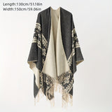 Chic Geometric Tassel Cardigan Shawl - Luxurious Imitation Cashmere, Soft & Warm, Open Front Design - Perfect Windproof Cloak for Trendy Womens Autumn Winter Wardrobe