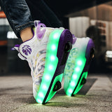 Comfy Unisex LED Light Up Roller Skate Shoes - Rotating Buckle, Detachable Wheels, Breathable Mesh, Soft Padded Collar, Anti-Slip Sole for Boys and Girls Teen Outdoor Activities