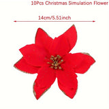 10pcs Sparkling Glitter Poinsettia Flowers - Artificial Christmas Tree Ornaments, Red Holiday Decor for Home & Wreaths, Christmas Decor