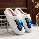 Women's Cozy Butterfly Embroidered Cotton Slippers, Casual Style Fabric Home Shoes, Plush Warm Indoor Footwear With Non-Slip Sole