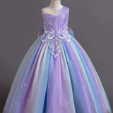 Rainbow Princess Dress for Girls - Lace, Tulle, and Flower Accents - Perfect for Wedding, Pageant, Runway, Piano Performance, and Special Occasions