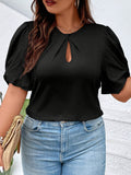 Plus Size Elegant Crew Neck Ruched Bust Blouse - Soft Slight Stretch Polyester Fabric, Classic Short Sleeve Design, Perfect for Spring and Summer - Womens Chic Shirting for Warm Weather