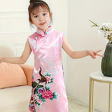 Flattering Peacock & Blossoming Flower Print - Chinese Style Sleeveless Cheongsam Dress for Glamorous Parties - Timeless Elegance with a Feminine Twist