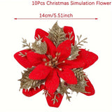 10pcs Sparkling Glitter Poinsettia Flowers - Artificial Christmas Tree Ornaments, Red Holiday Decor for Home & Wreaths, Christmas Decor