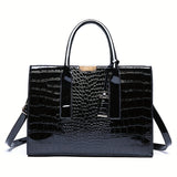 Luxurious Crocodile Embossed Tote Bag for Women - Chic Double Handle Design, Spacious Shoulder Purse for Everyday Elegance & Professional Use