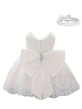 Adorable Baby Girls Puffy Princess Dress - Crew Neck, Non-Stretch Polyester and Cotton Blend, Solid Color, Boho Style, Perfect for Baptism Party, Birthday, and All-Season Occasions