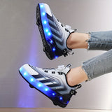 Vibrant LED Light-Up Roller Skate Shoes for Boys - Comfy Detachable Wheels, Breathable Mesh Upper, Durable Outsole, Perfect for Kids and Teens Outdoor Activities