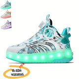 Comfy Unisex LED Light Up Roller Skate Shoes - Rotating Buckle, Detachable Wheels, Breathable Mesh, Soft Padded Collar, Anti-Slip Sole for Boys and Girls Teen Outdoor Activities