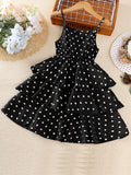 Girls Polka Dot Ruffled Sundress, Elegant Ladylike Style, Sleeveless Dress for Kids