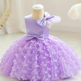 Toddler Girls Cute Princess Dress With Bow Belt Butterfly Design Mesh Dress Flutter Mesh Sleeve Tutu Dress For Party, Birthday