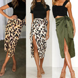 LUTAOTIE Cross-Border   Leopard Print Women's European and American Sexy Wild Leopard High Waist Slit Skirt Split Skirt