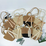 LUTAOTIE  Factory Direct Supply Thickened Lining Bow Straw Bag Woven Portable Beach Bag Japanese and Korean Style Fresh Straw Bag