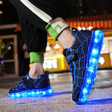 Boys & Girls LED Spider Net Sneakers - Fashionable & Cool Design, Breathable, Shock-Absorbing, All-Season Woven Skate Shoes