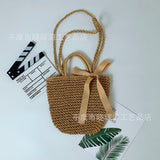 LUTAOTIE  Factory Direct Supply Thickened Lining Bow Straw Bag Woven Portable Beach Bag Japanese and Korean Style Fresh Straw Bag