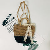 LUTAOTIE  Factory Direct Supply Thickened Lining Bow Straw Bag Woven Portable Beach Bag Japanese and Korean Style Fresh Straw Bag