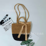 LUTAOTIE  Factory Direct Supply Thickened Lining Bow Straw Bag Woven Portable Beach Bag Japanese and Korean Style Fresh Straw Bag