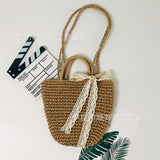 LUTAOTIE  Factory Direct Supply Thickened Lining Bow Straw Bag Woven Portable Beach Bag Japanese and Korean Style Fresh Straw Bag