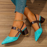 Chic Slingback Mid-Heel Sandals for Women - Pointed Toe, Solid Color, Perfect for Any Occasion