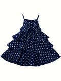 Girls Polka Dot Ruffled Sundress, Elegant Ladylike Style, Sleeveless Dress for Kids