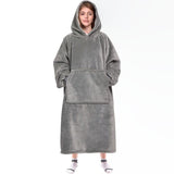 Wearable Blanket Hoodie - 1pc Oversized, Machine Washable, Contemporary Style Hooded Blanket with Pocket - 100% Polyester Flannel, Knitted, No Print Cozy Lounging Robe for Reading, Gaming, Napping, Camping and Outdoor Activities