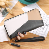 Contrast Color Long Wallet, PU Leather Textured Portable Clutch Bag, Fashion Zipper Women's Purse