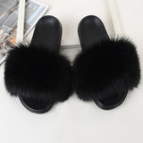 Womens Fashionable Colorblock Fluffy Ball Slides - Soft Slip-On Open Toe Shoes - Ultra-Comfortable Non-Slip Indoor Plush Loungers