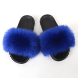 Womens Fashionable Colorblock Fluffy Ball Slides - Soft Slip-On Open Toe Shoes - Ultra-Comfortable Non-Slip Indoor Plush Loungers