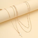 2pcs Baroque Multilayer Cross Pendant Necklaces With Faux Pearl Chain Choker Necklace Jewelry For Women Gift