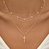 2pcs Baroque Multilayer Cross Pendant Necklaces With Faux Pearl Chain Choker Necklace Jewelry For Women Gift