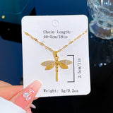 Creative Hollow Dragonfly Pendant Stainless Steel Chain, Crystal Hollow Dragonfly Pendant Necklace Women Necklace Girls