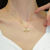 Creative Hollow Dragonfly Pendant Stainless Steel Chain, Crystal Hollow Dragonfly Pendant Necklace Women Necklace Girls