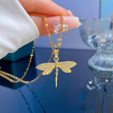 Creative Hollow Dragonfly Pendant Stainless Steel Chain, Crystal Hollow Dragonfly Pendant Necklace Women Necklace Girls