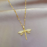 Creative Hollow Dragonfly Pendant Stainless Steel Chain, Crystal Hollow Dragonfly Pendant Necklace Women Necklace Girls