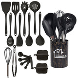 18-Piece Premium Silicone Kitchen Utensil Set - Heat Resistant, Non-Stick, Durable with Storage Bucket - Perfect for Cooking, Baking, and School Dorms - Includes Egg Beater, Tongs, and Measuring Spoon