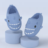 Cute Cartoon Shark Plus Fleece House Shoes For Boys And Girls, Comfortable Non Slip Soft Bottom Walking Shoes For Indoor, Autumn And Winter