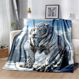 1pc Cozy Snow Mechanical Tiger Print Blanket - Lightweight Flannel Throw For Sofa, Bed, Travel, Camping, Livingroom, Office, Couch, Chair, And Bed - Digital Printing Fleece Blanket With Soft And Warm Flannel Fabric, Gifts For Family Or Friends