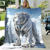 1pc Cozy Snow Mechanical Tiger Print Blanket - Lightweight Flannel Throw For Sofa, Bed, Travel, Camping, Livingroom, Office, Couch, Chair, And Bed - Digital Printing Fleece Blanket With Soft And Warm Flannel Fabric, Gifts For Family Or Friends