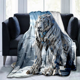 1pc Cozy Snow Mechanical Tiger Print Blanket - Lightweight Flannel Throw For Sofa, Bed, Travel, Camping, Livingroom, Office, Couch, Chair, And Bed - Digital Printing Fleece Blanket With Soft And Warm Flannel Fabric, Gifts For Family Or Friends