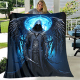 1pc Cozy Night Reaper Print Flannel Blanket - Ultra-Soft, Lightweight, and Warm Throw for Sofa, Bed, Travel, Camping, Living Room, Office, Couch, Chair, and Bed - Perfect Gift for Family or Friends with Digital Printing Fleece Fabric and Vibrant Colors