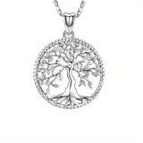 Exquisite Tree of Life Pendant Necklace - Elegant Lucky Charm Jewelry with Plated White K Finish, Alloy Material, Fashion Theme - Perfect Gift for Girls, Daughters, Mothers