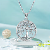 Exquisite Tree of Life Pendant Necklace - Elegant Lucky Charm Jewelry with Plated White K Finish, Alloy Material, Fashion Theme - Perfect Gift for Girls, Daughters, Mothers