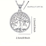 Exquisite Tree of Life Pendant Necklace - Elegant Lucky Charm Jewelry with Plated White K Finish, Alloy Material, Fashion Theme - Perfect Gift for Girls, Daughters, Mothers