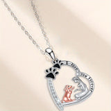 Fashion Alloy Crescent Moon Pendant Necklace with Resin Dog Charm and Paw Prints, "I Love You Forever" Inscription, White Gold Plated, Trendy Jewelry for Women, Ideal for Birthday and Christmas Gifts, Suitable for Ages 15+