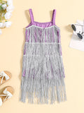 Stylish Girls Slingback Cami Dress - Elegant Layered Design, Tassel Detail, Medium Stretch Polyester Fabric, Hand Wash or Dry Clean, Solid Color, Perfect for Summer Performance