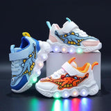 Youngsters' Dinosaur Cartoon Sneakers - Breathable Mesh, Light-Up Design for Boys & Girls - Perfect for Spring/Fall